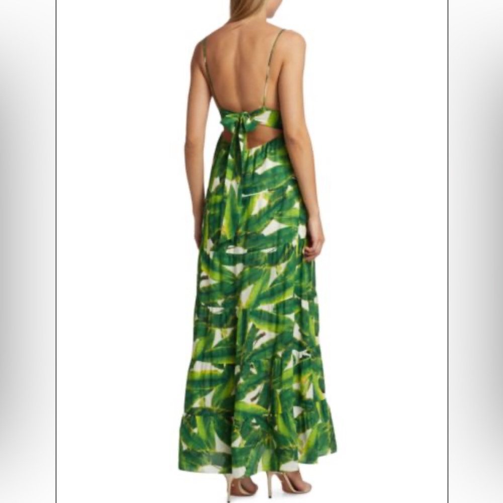 NWT Alice + Olivia Karolina Tie Back Maxi Dress Palm Off White size 6 - Picture 2 of 8